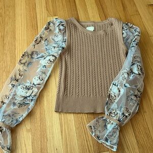 Maeve tan sweater lace arms